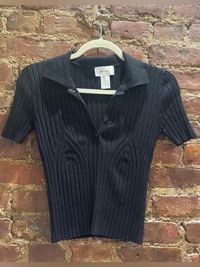 VICOLO COTTON VISCOSE BLACK RIBBED POLO SIZE M MADE IN ITALY